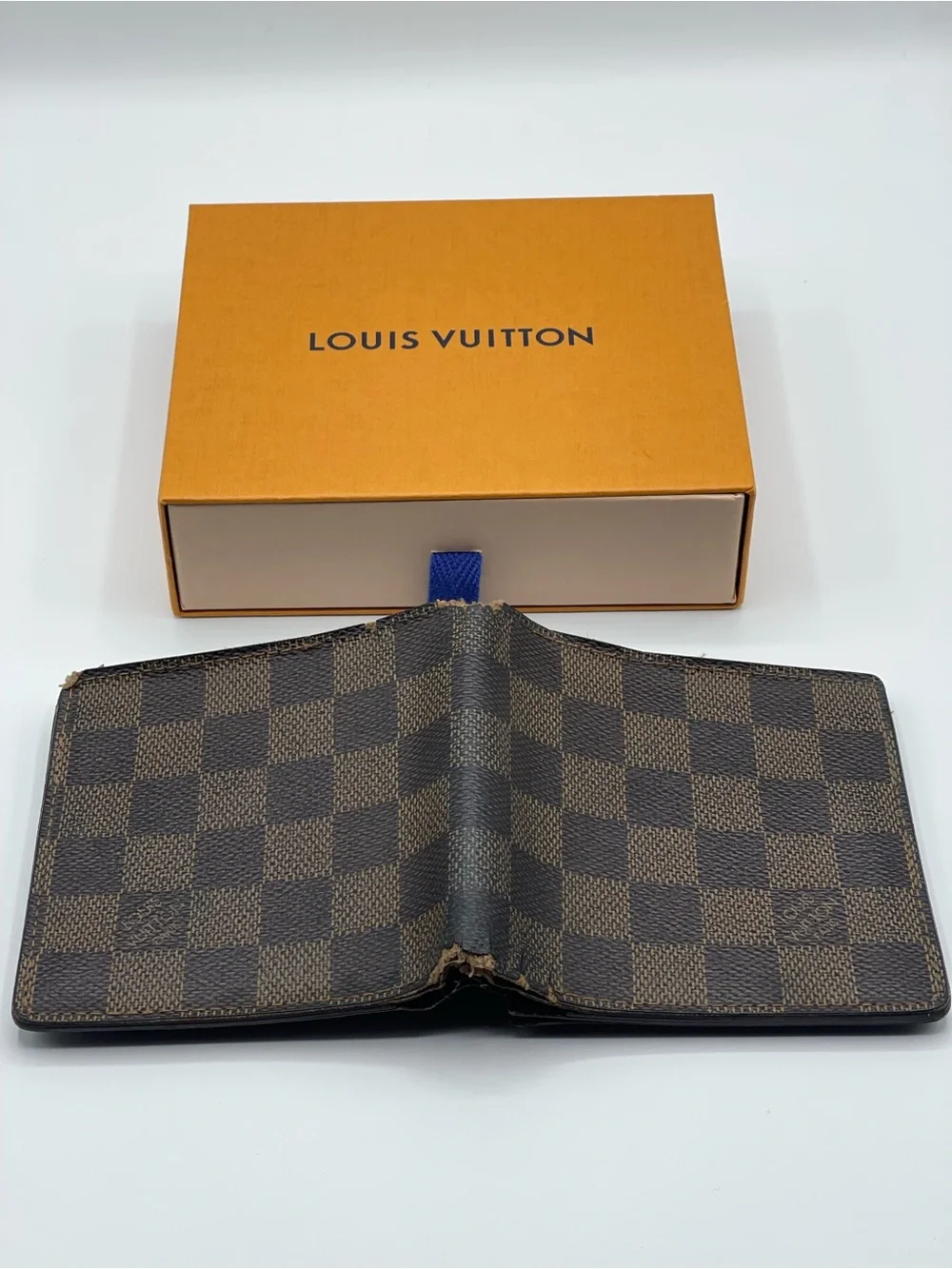 Louis Vuitton Damier Ebene Men’s Marco Bifold Wallet Hot Stamped Used LV